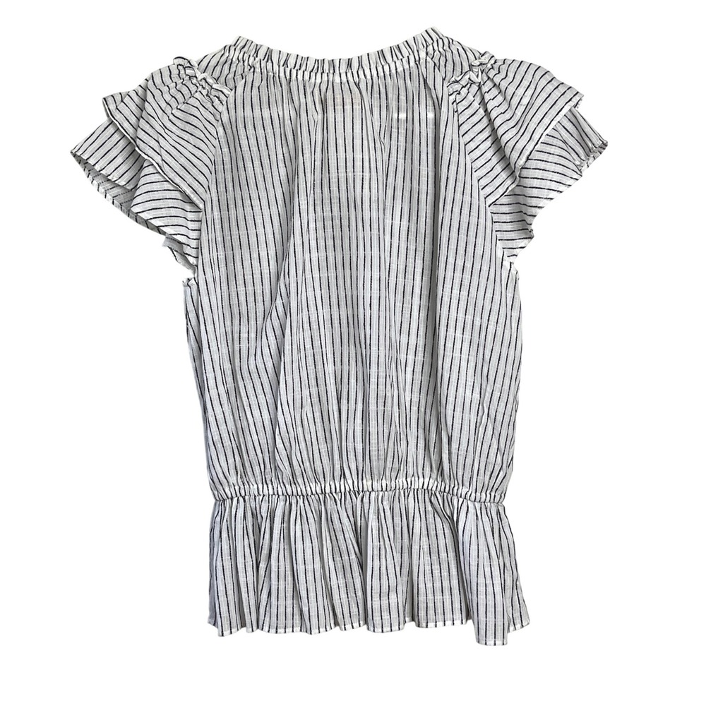 Caballero Harper Top Peplum Striped Ruffle Sleeve Tie Neck White Black Size S - Picture 4 of 9